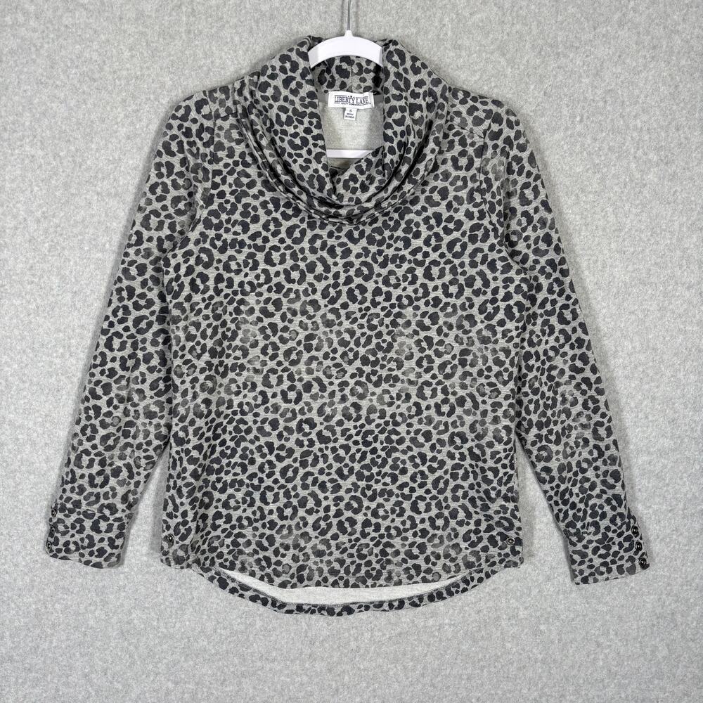 Liberty Lane Sweatshirt Womens Small‎ Gray Cowl Turtleneck Animal Leopard Comfy